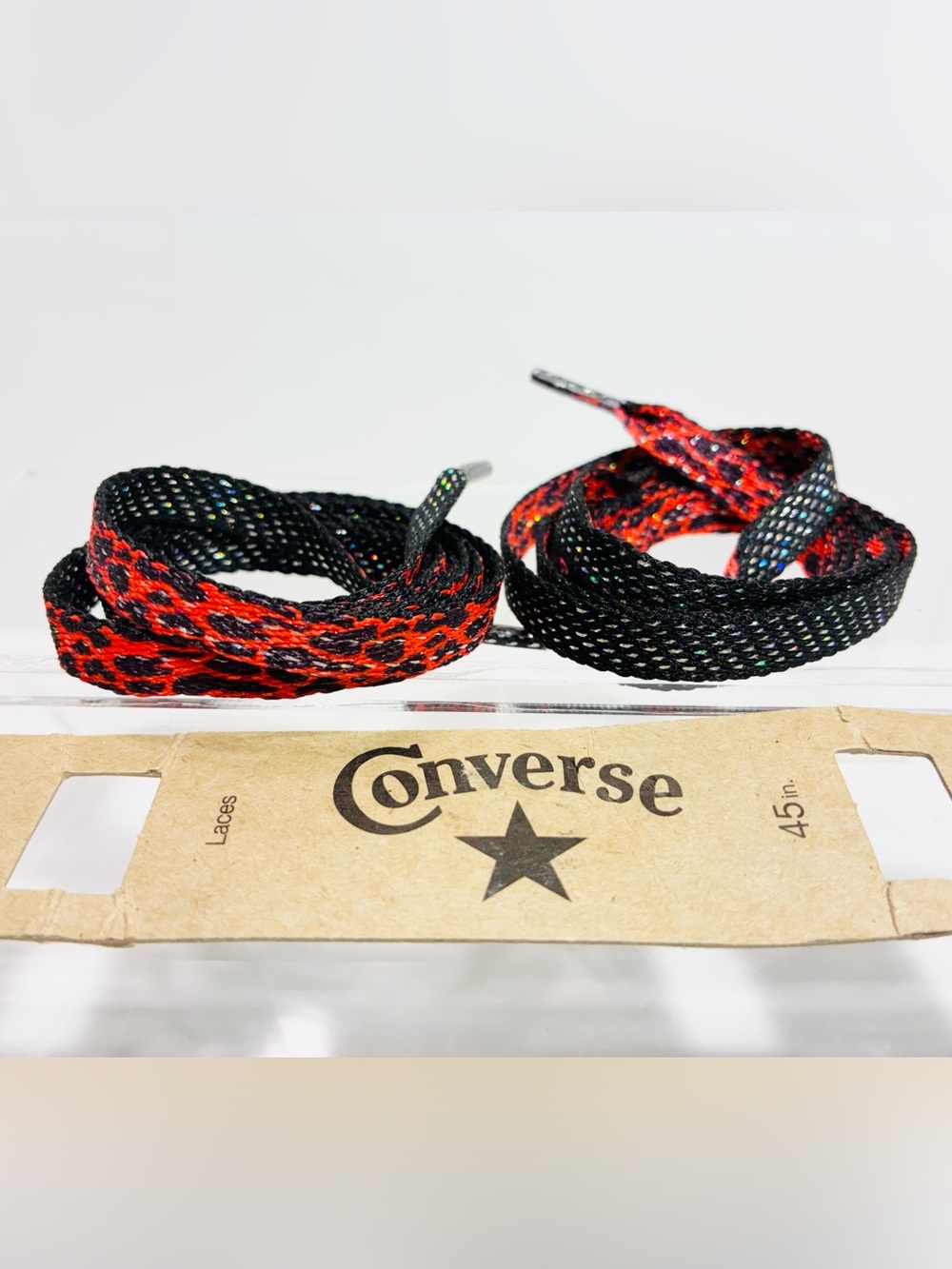 Converse Reversible 45” Flat Shoelaces Metallic Pink Leopard /Black Iridescent